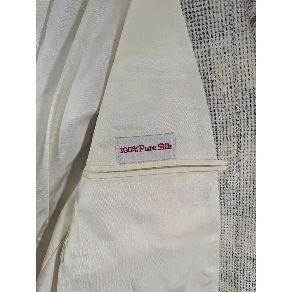 Vtg Gordon Thomas Mens Blazer White/Black 100% Silk Sz L (42) Pit-T-Pit 21